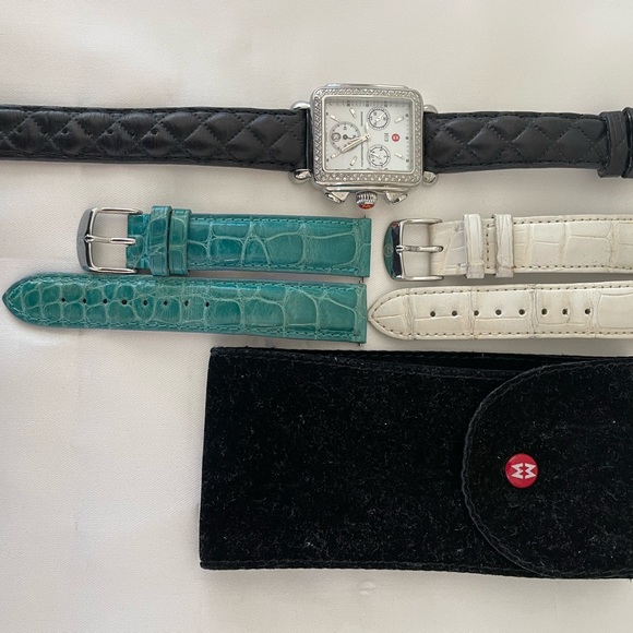 Michele Deco Diamond Chronograph Watch - Diamond bezel, Stainless Steel/3 Straps - Picture 2 of 4